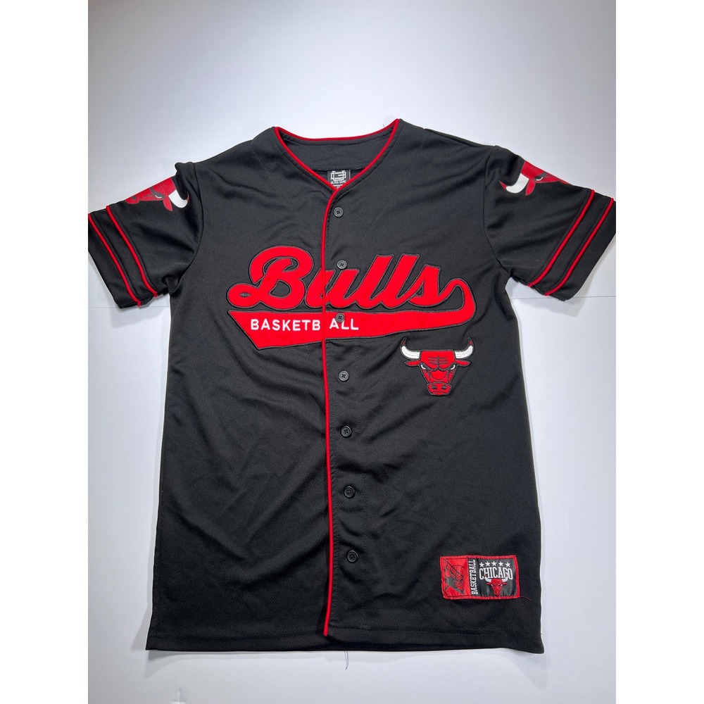 Ultra Game Chicago Bulls Baseball Jersey Mens XS Black Red Embroidered Mesh NBA